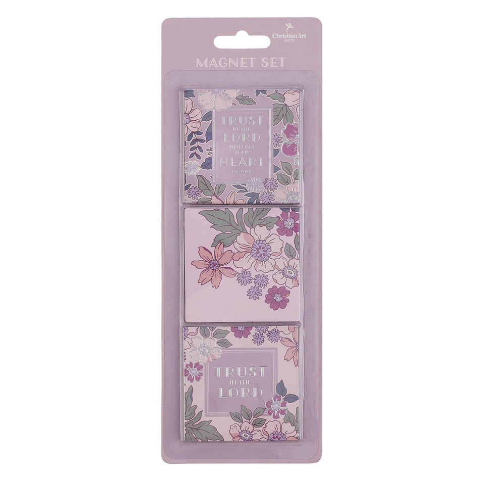 Trust in the Lord Purple Spring Floral Magnet Set - Proverbs 3:5 by Christian Art Gifts