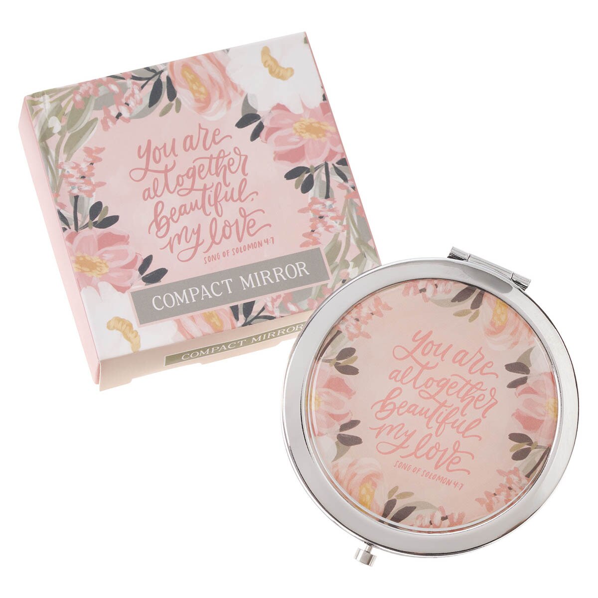 Altogether Beautiful Silver Metal Compact Mirror – Song of Solomon 4:7 by Christian Art Gifts, product view 3