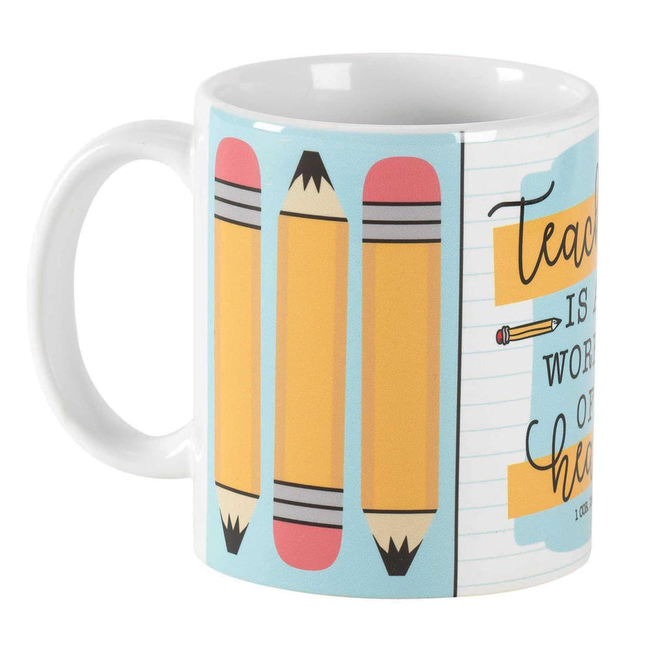 Teaching Is A Work Of Heart Yellow Pencil 11 ounce Ceramic Novelty Cafe Coffee by Dicksons