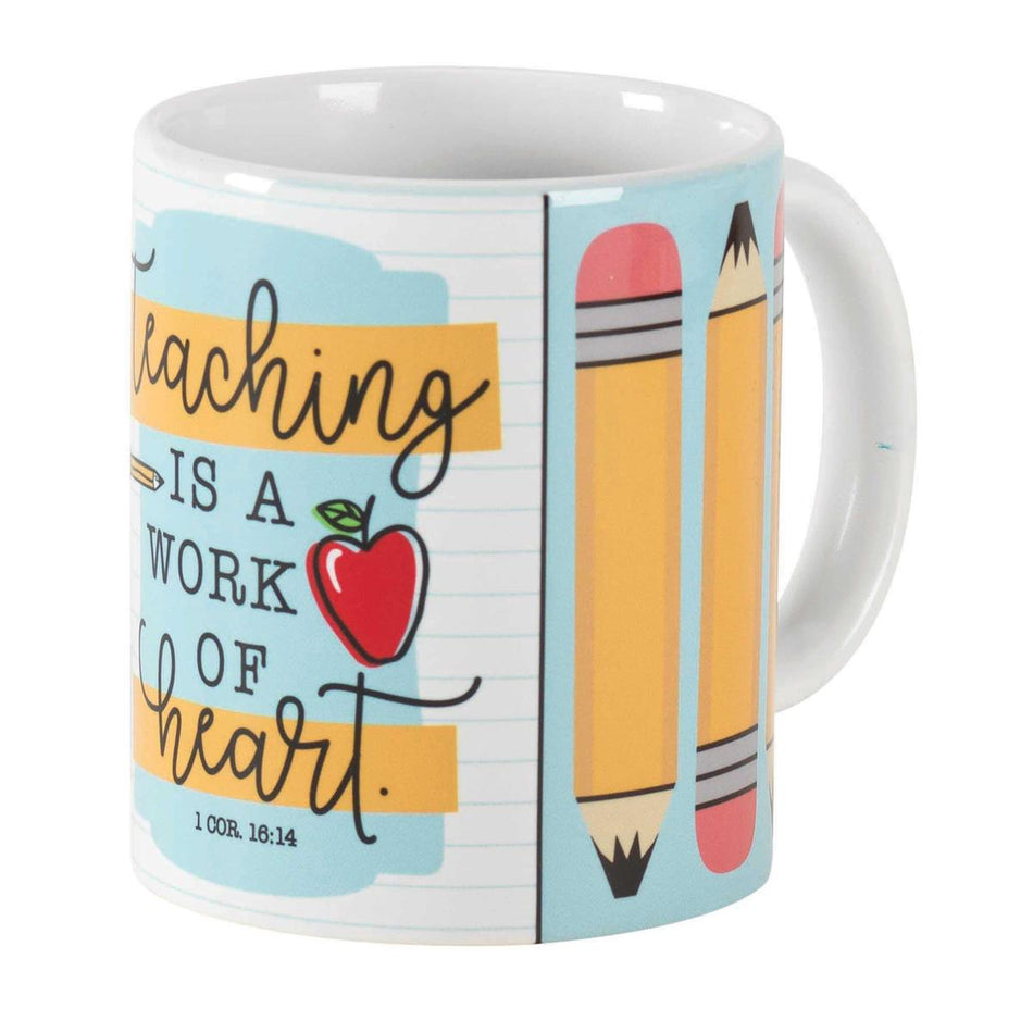 Teaching Is A Work Of Heart Yellow Pencil 11 ounce Ceramic Novelty Cafe Coffee by Dicksons, product view 2