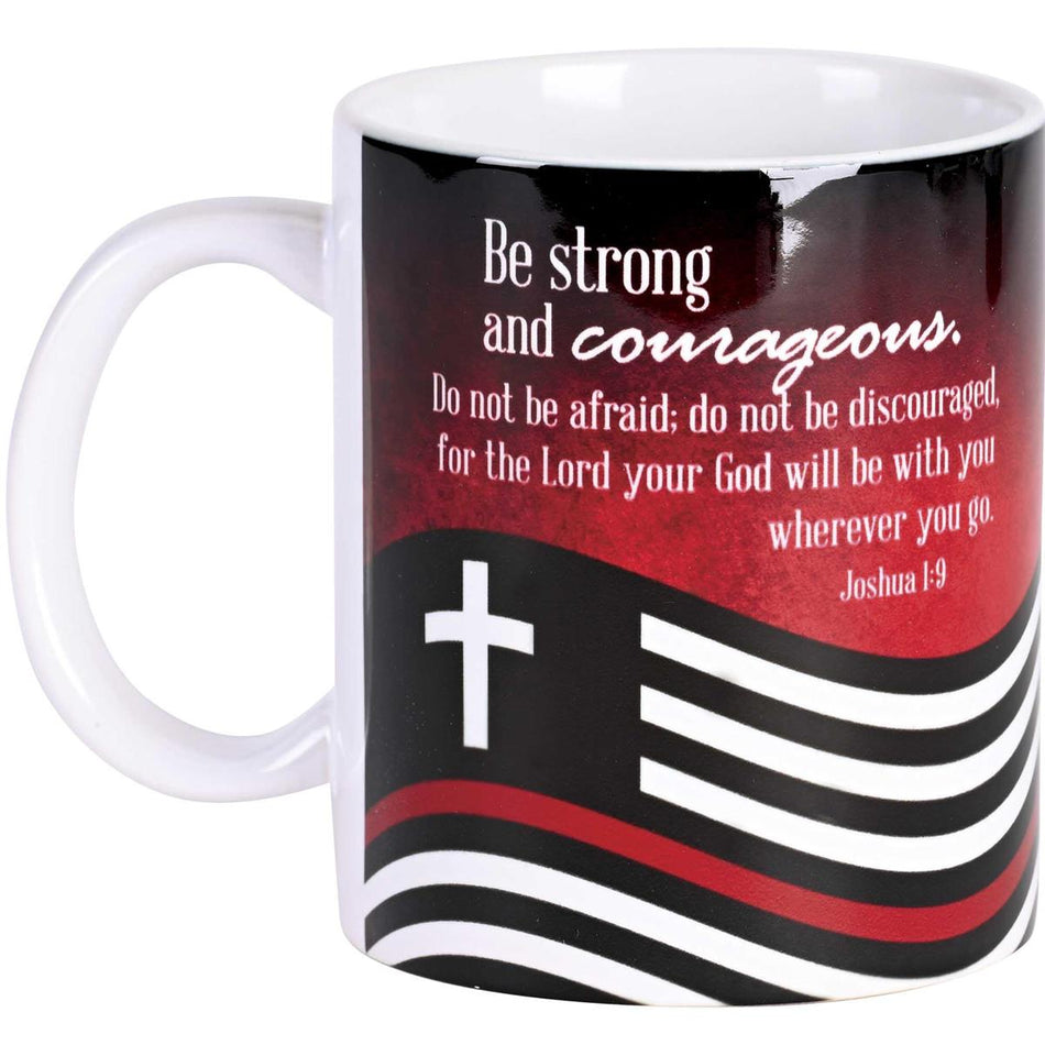 Firefighter Strong And Courageous Black and Red Christian Flag 11 Ounces by Dicksons