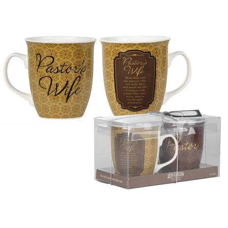 Pastor & Pastor's Wife Filigree Medallion 16 Ounce Stoneware Coffee Mugs Boxed by Dicksons