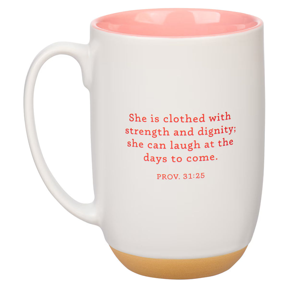 I Love That You Are My Aunt Pink Floral Exposed Clay Base Ceramic Mug - Proverbs 31:25