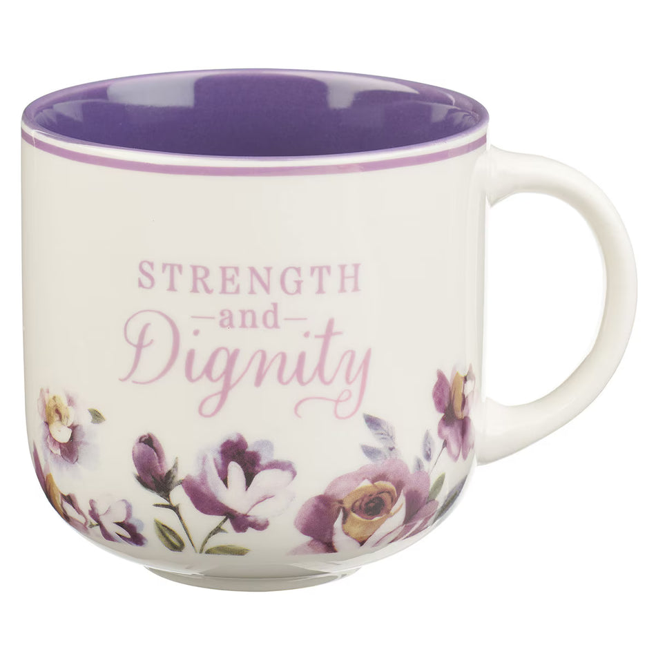 Strength and Dignity Purple Rose Ceramic Coffee Mug - Proverbs 31:25