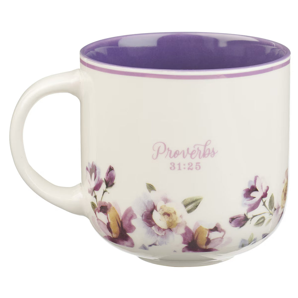 Strength and Dignity Purple Rose Ceramic Coffee Mug - Proverbs 31:25