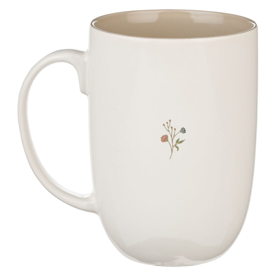 Everything Beautiful Cream Floral Ceramic Coffee Mug - Ecclesiastes 3:11