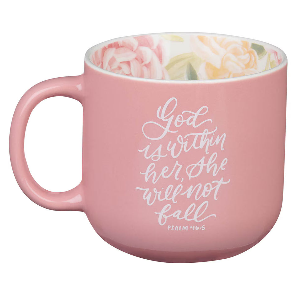 God Is Within Her Rose Pink Floral Ceramic Coffee Mug – Psalm 46:5
