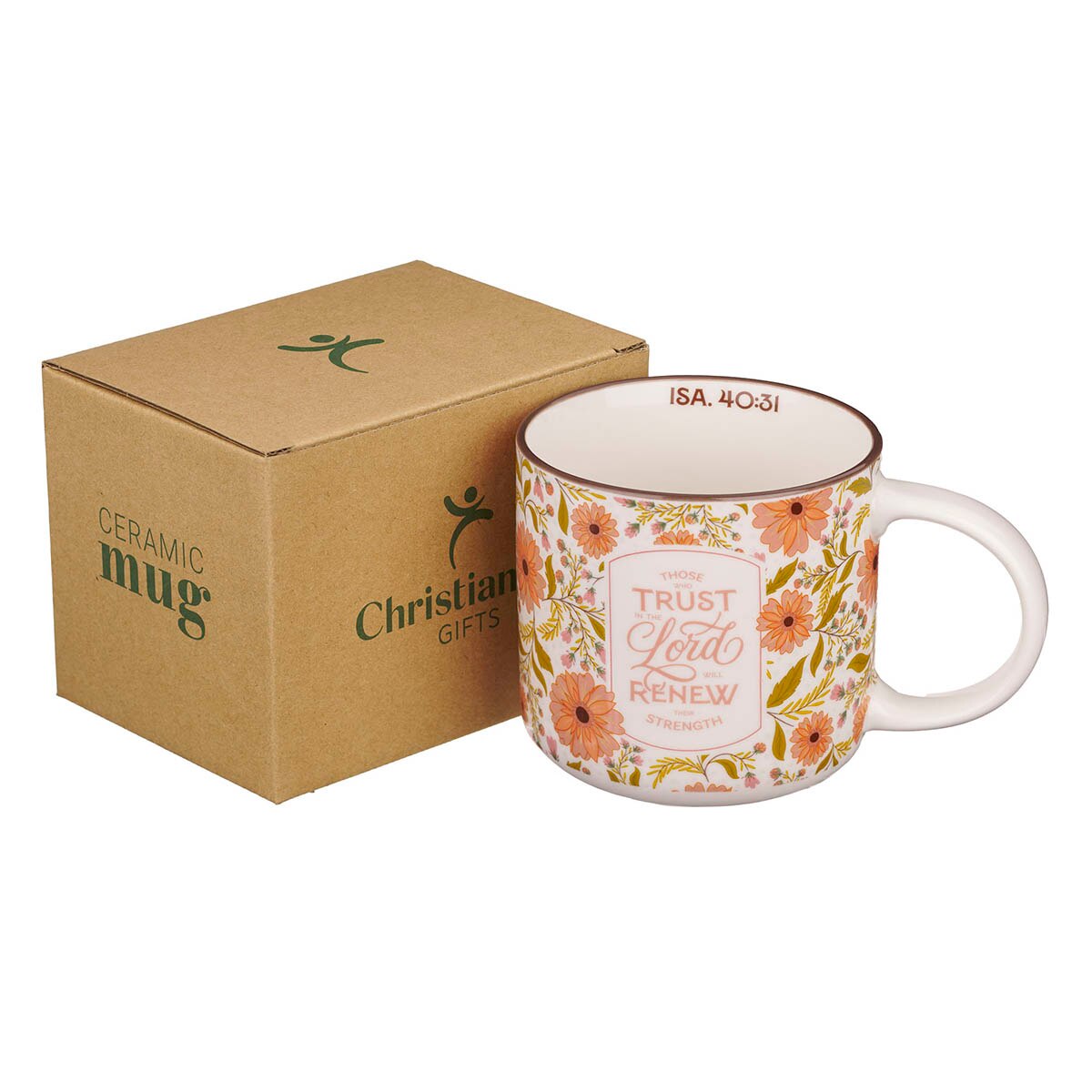 Trust in the Lord Coral Cascade Ceramic Coffee Mug - Isaiah 40:31 by Christian Art Gifts, product view 3