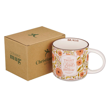 Trust in the Lord Coral Cascade Ceramic Coffee Mug - Isaiah 40:31 by Christian Art Gifts, product view 3