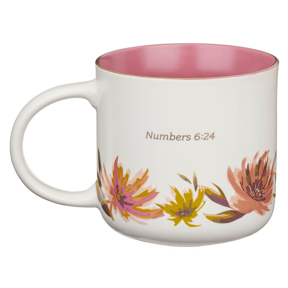 Bless You and Keep You Coral Floral Ceramic Coffee Mug – Numbers 6:24 by Christian Art Gifts, product view 2