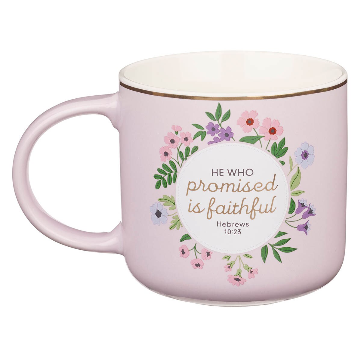 Faithful Promise Pink Floral Ceramic Coffee Mug - Hebrews 10:23 by Christian Art Gifts, product view 2