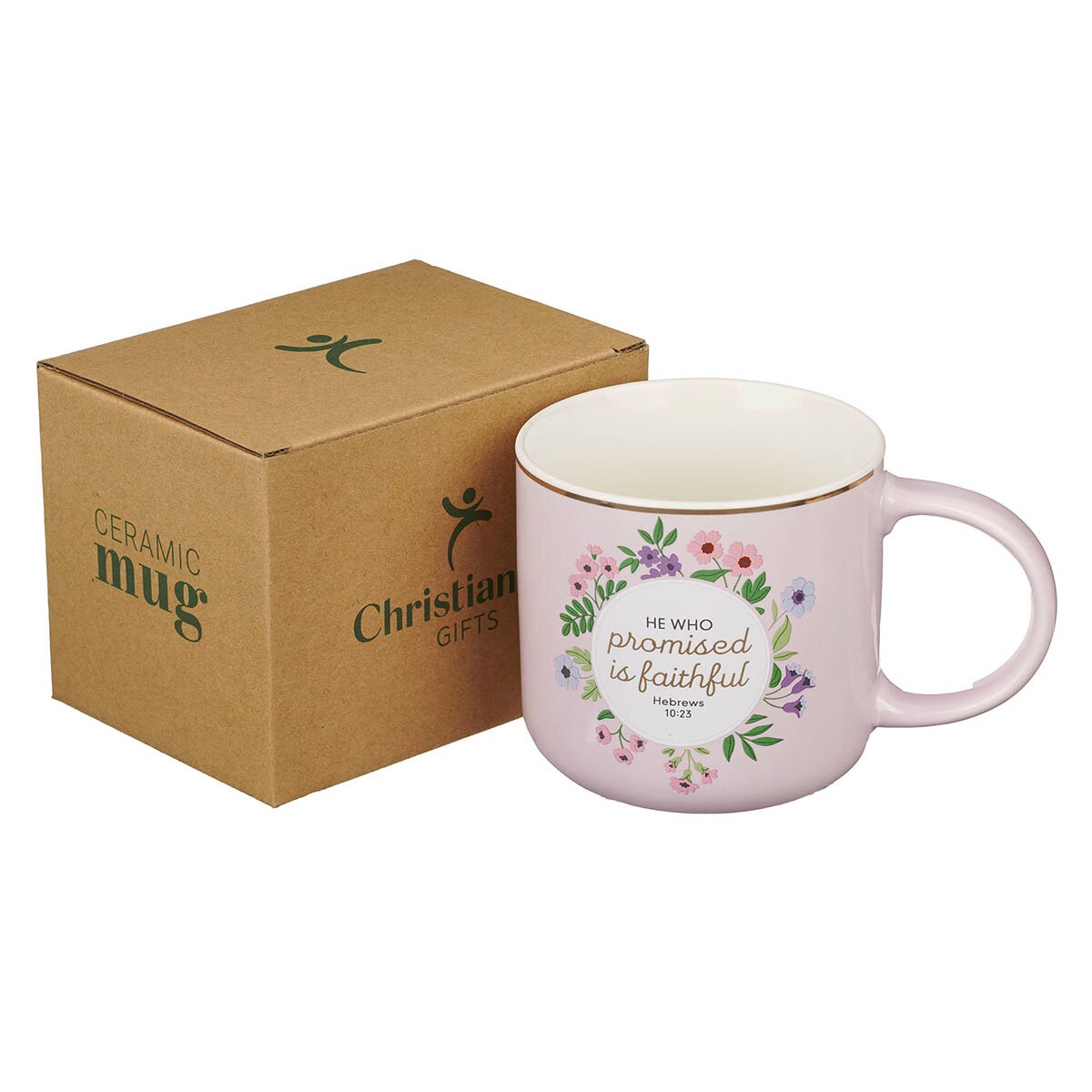 Faithful Promise Pink Floral Ceramic Coffee Mug - Hebrews 10:23 by Christian Art Gifts, product view 3