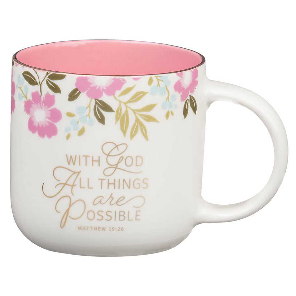 Things Are Possible Pink Poppy Ceramic Coffee Mug - Matthew 19:26