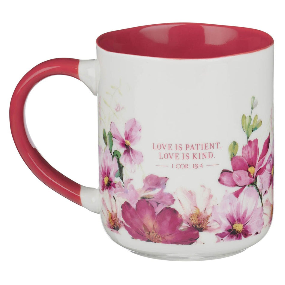 Love Cherry Pink Hummingbird Ceramic Coffee Mug - 1 Corinthians 13:4 by Christian Art Gifts, product view 2