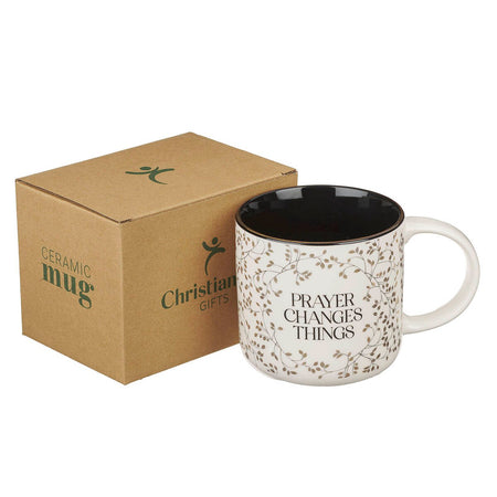 Prayer Changes Things Gold Leaf Ceramic Coffee Mug by Christian Art Gifts, product view 3