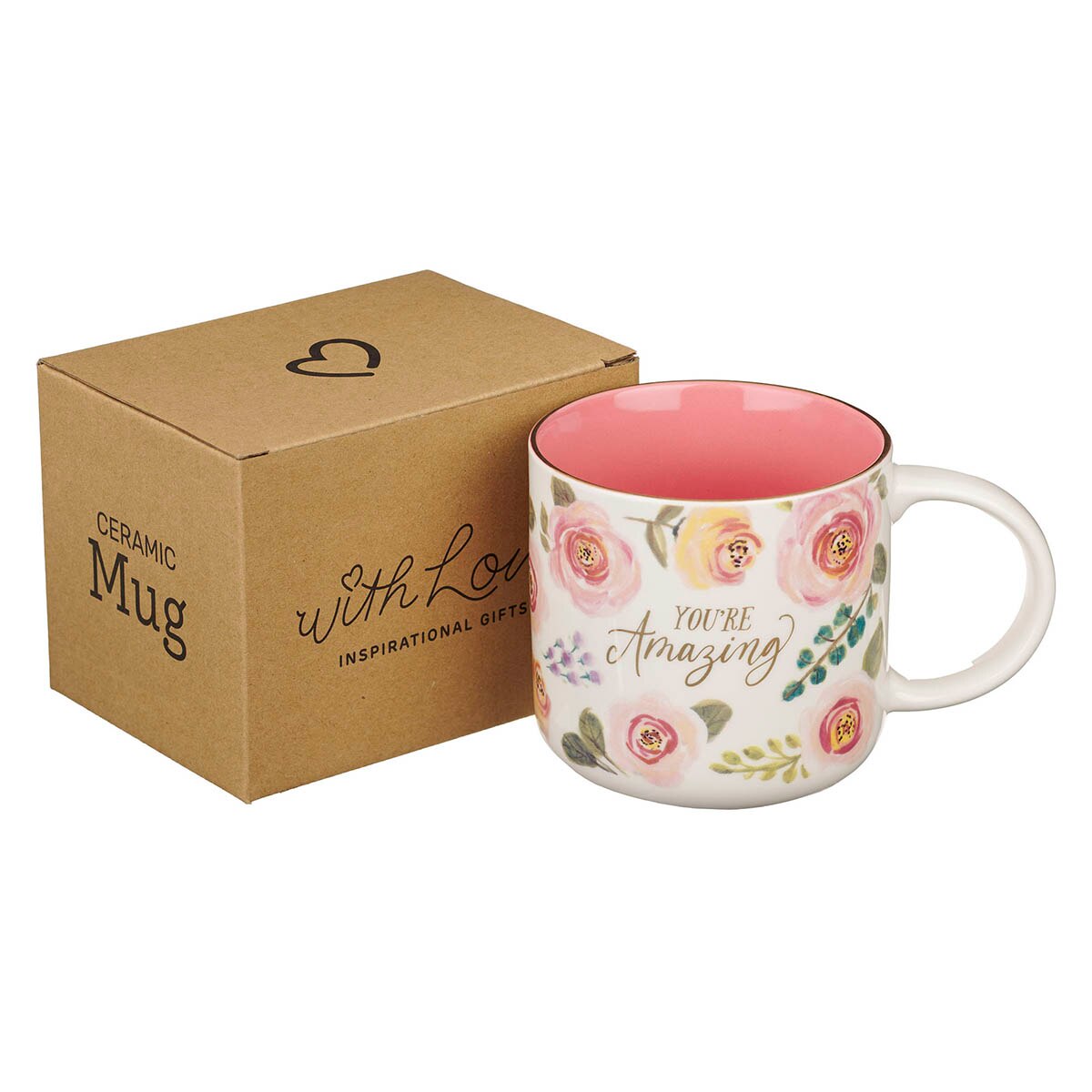 You’re Amazing Pink Floral Ceramic Coffee Mug by Christian Art Gifts, product view 3