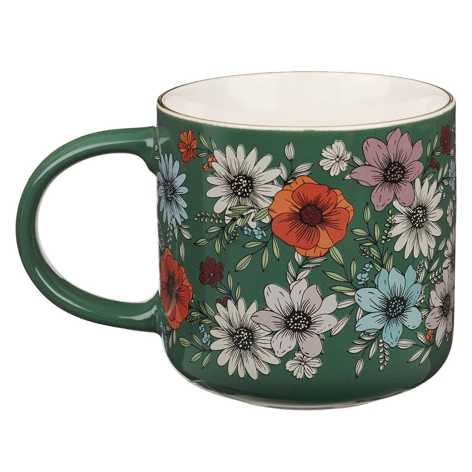 Be Still Teal Botanical Ceramic Coffee Mug - Psalm 46:10 by Christian Art Gifts, product view 2