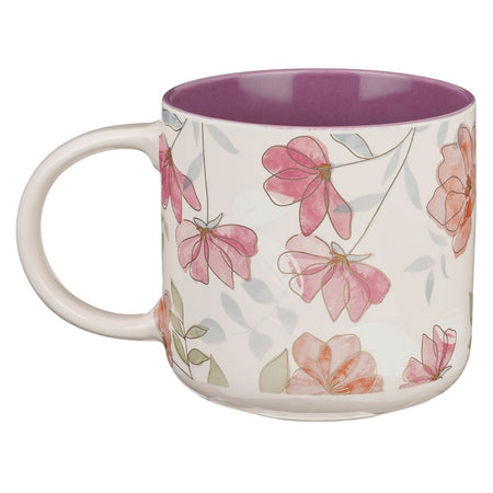 Walk by Faith Pink Cosmos Ceramic Mug - 2 Corinthians 5:7 by Christian Art Gifts, product view 2