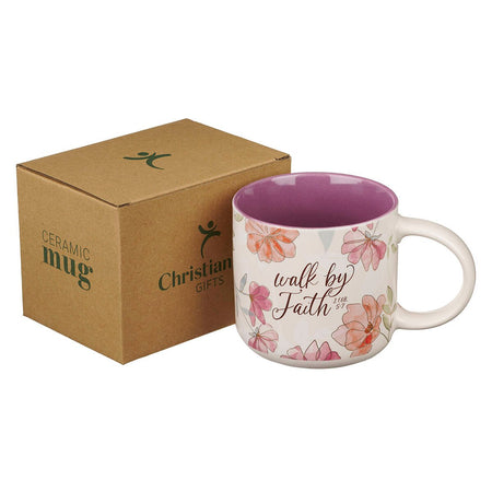 Walk by Faith Pink Cosmos Ceramic Mug - 2 Corinthians 5:7 by Christian Art Gifts, product view 3