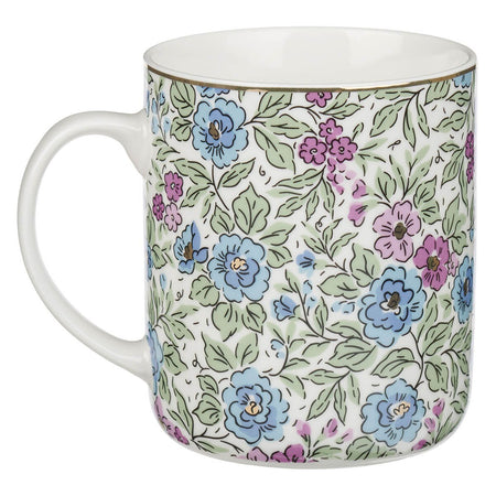 Be Still and Know Purple Trio Floral Ceramic Coffee Mug - Psalm 46:10 by Christian Art Gifts, product view 2