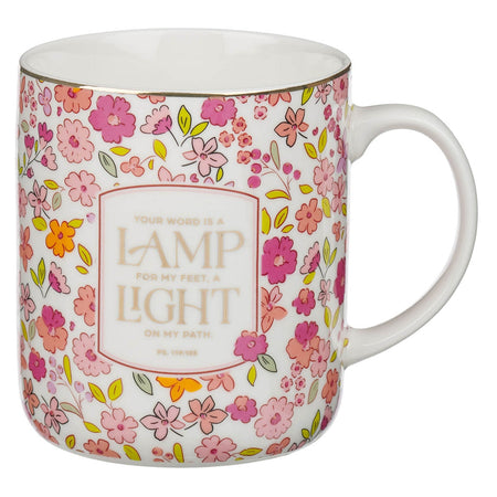 Lamp for My Feet Pink Meadow Ceramic Coffee Mug - Psalm 119:105 by Christian Art Gifts