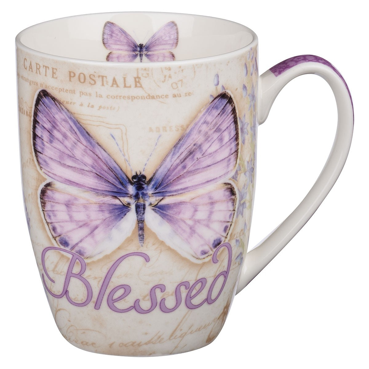 Blessed Purple Butterfly Coffee Mug - Jeremiah 17:7 by Christian Art Gifts