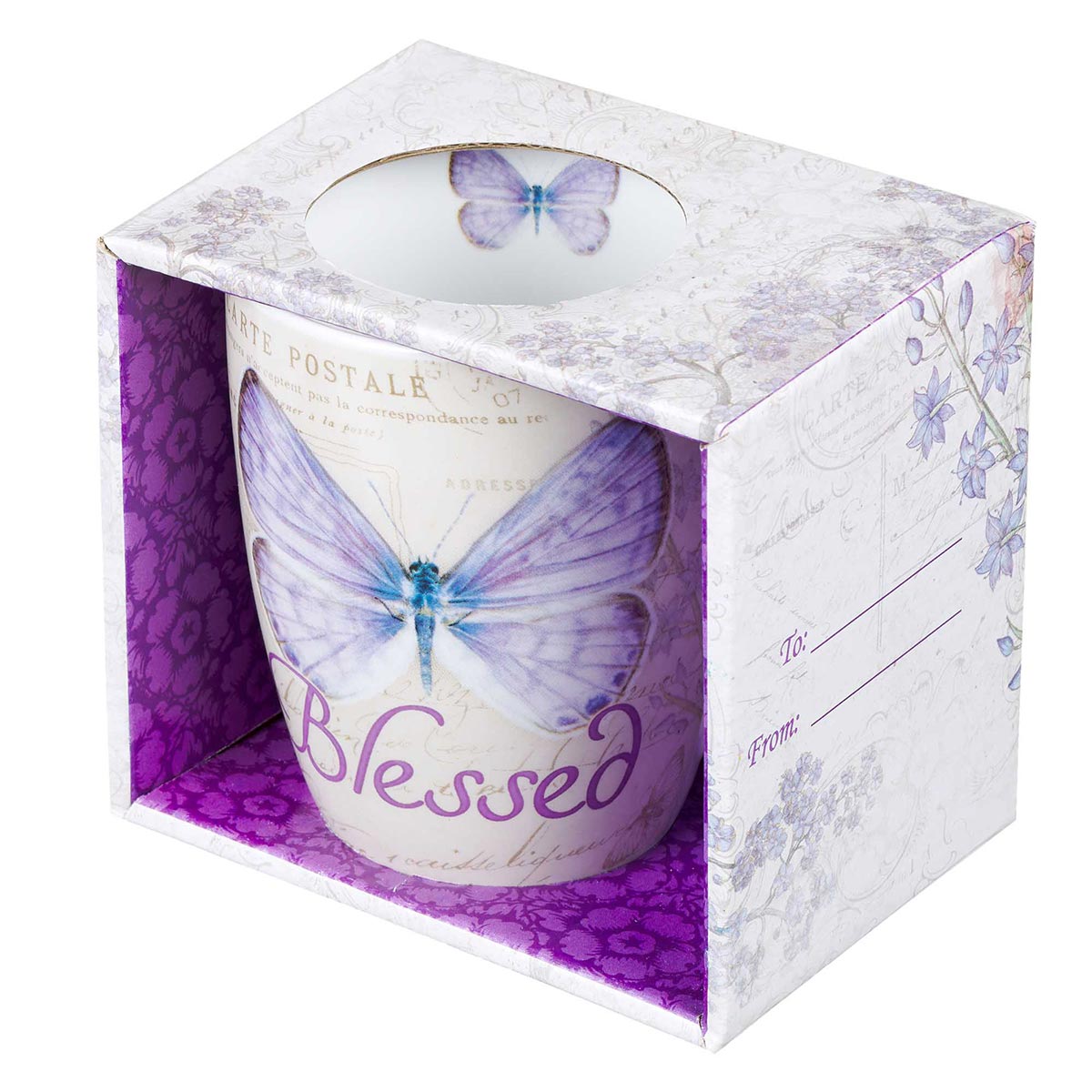Blessed Purple Butterfly Coffee Mug - Jeremiah 17:7 by Christian Art Gifts, product view 3