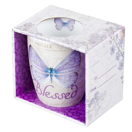 Blessed Purple Butterfly Coffee Mug - Jeremiah 17:7 by Christian Art Gifts, product view 3