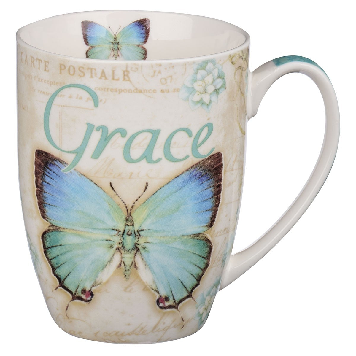 Grace Blue Butterfly Ceramic Coffee Mug - Ephesians 2:8 by Christian Art Gifts