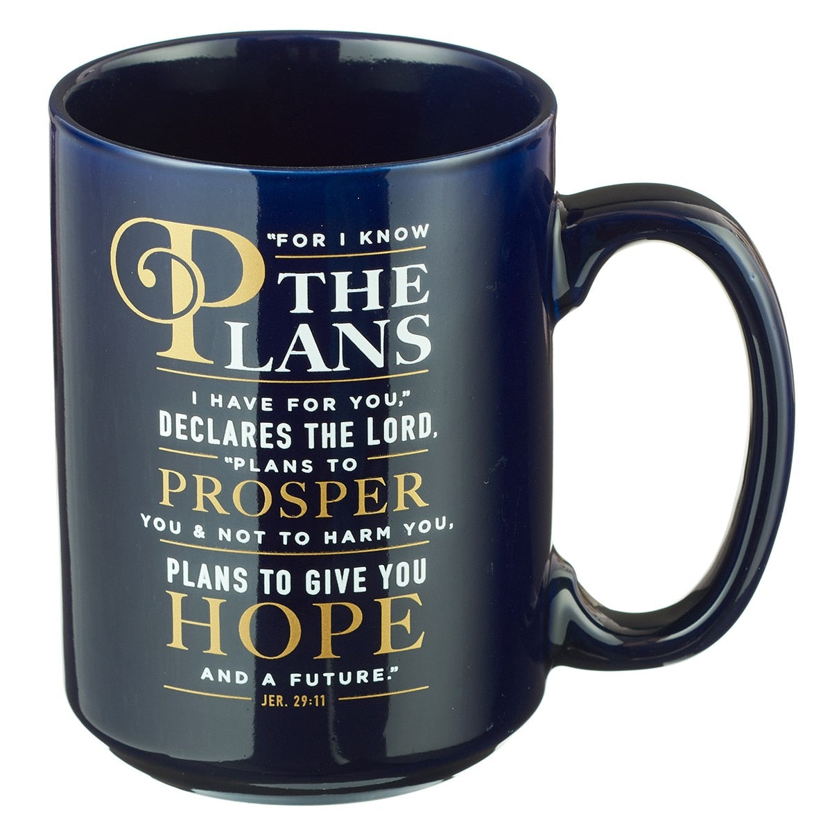 For I Know the Plans Navy Ceramic Coffee Mug - Jeremiah 29:11 by Christian Art Gifts