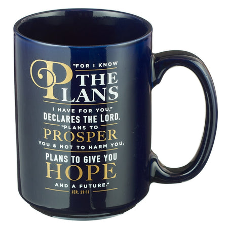 For I Know the Plans Navy Ceramic Coffee Mug - Jeremiah 29:11 by Christian Art Gifts