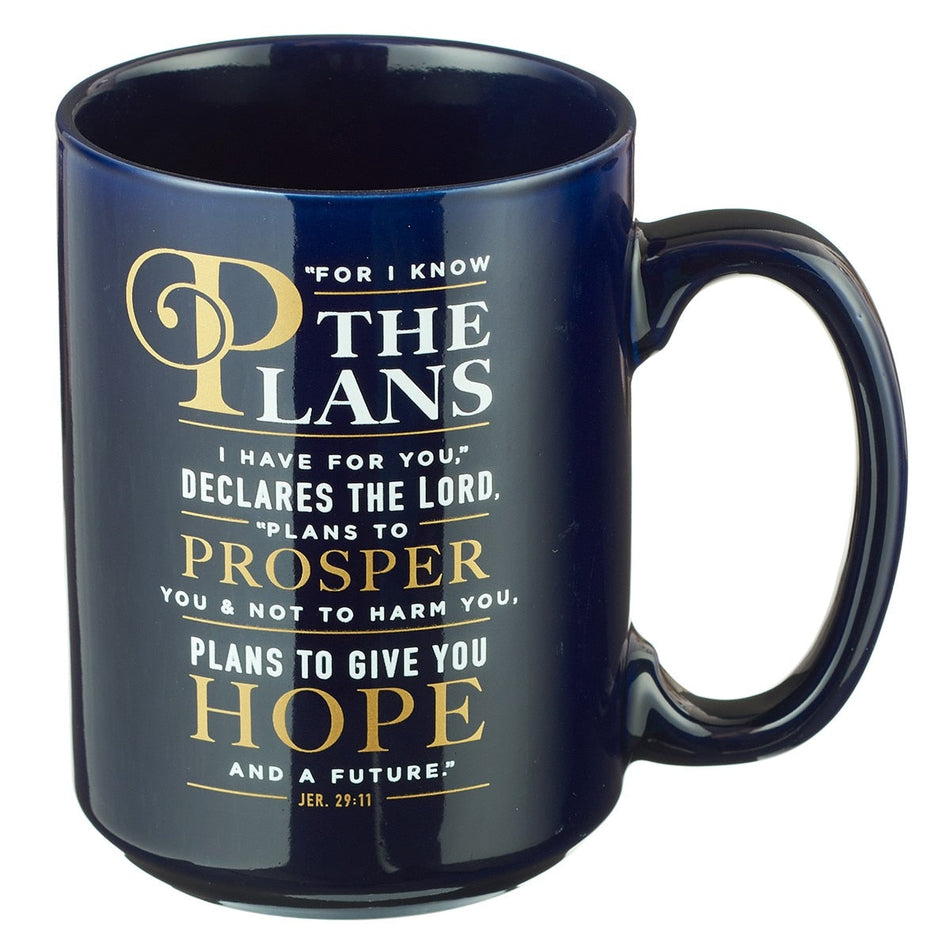 For I Know the Plans Navy Ceramic Coffee Mug - Jeremiah 29:11 by Christian Art Gifts