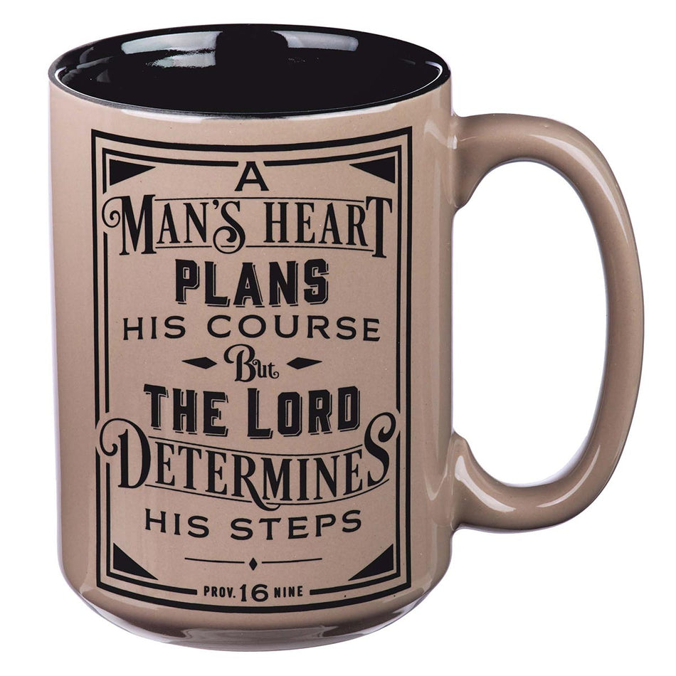 A Man's Heart Brown Ceramic Coffee Mug- Proverbs 16:9 by Christian Art Gifts