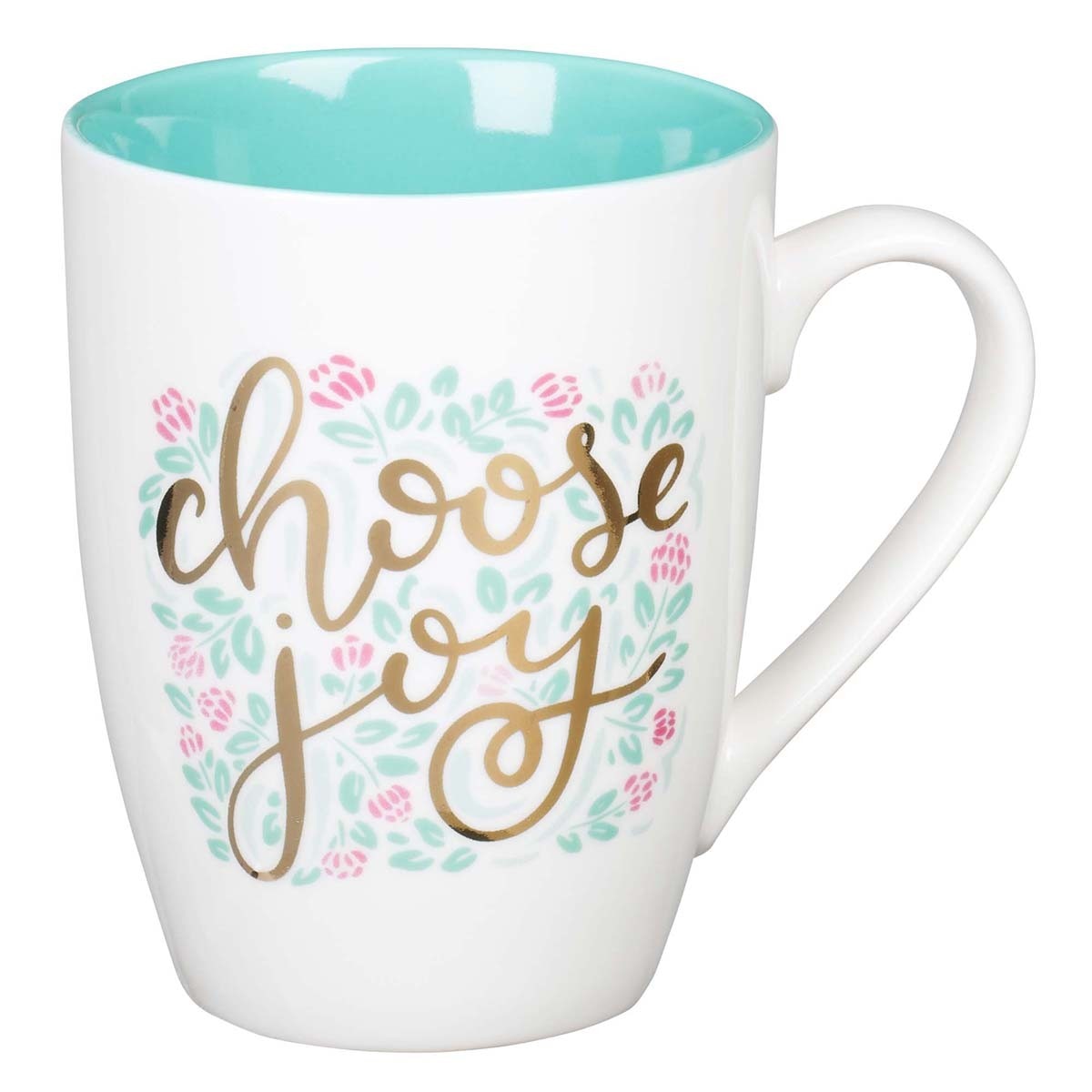 Choose Joy Mint and Pink Floral Ceramic Coffee Mug by Christian Art Gifts