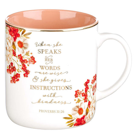When She Speaks Ceramic Coffee Mug - Proverbs 31:26 by Christian Art Gifts