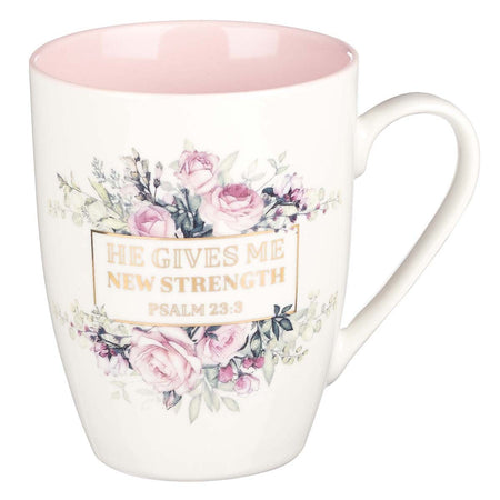 New Strength Ceramic Coffee Mug - Psalms 23:3 by Christian Art Gifts