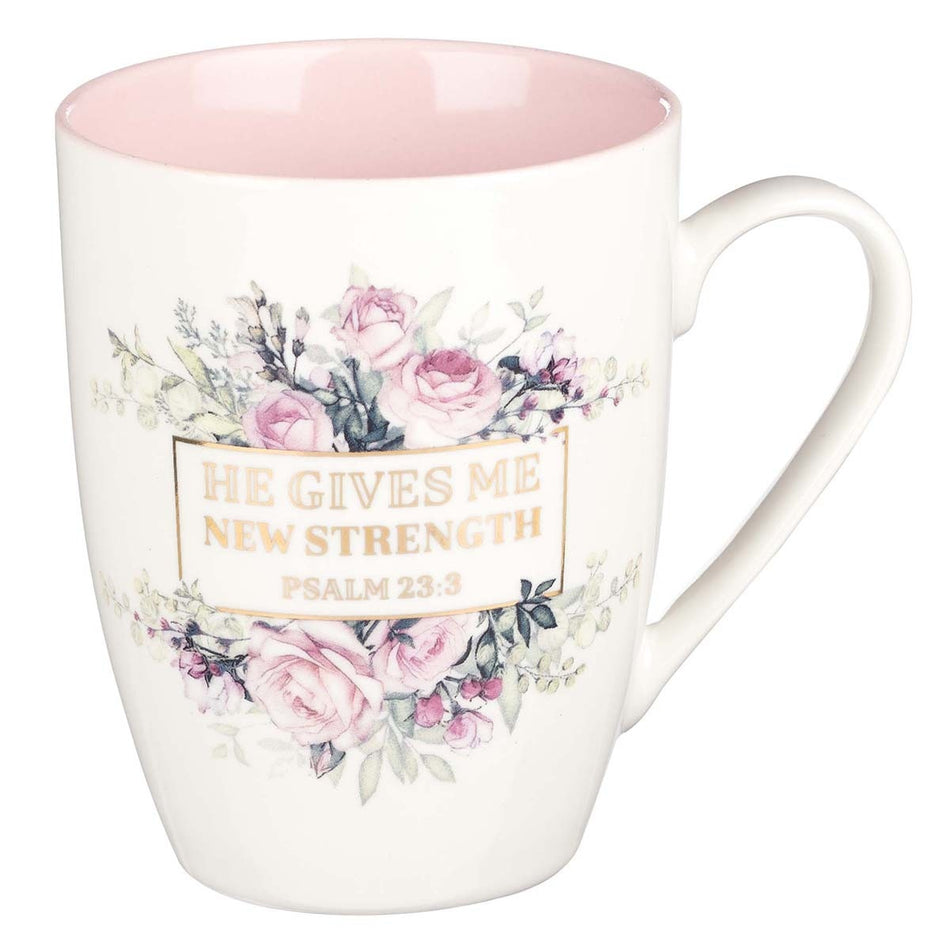 New Strength Ceramic Coffee Mug - Psalms 23:3 by Christian Art Gifts