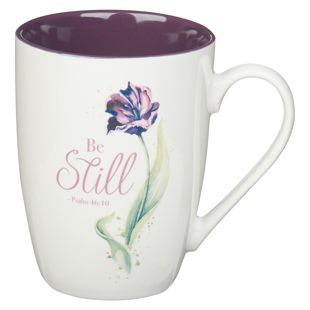 Be Still Purple Bloom Ceramic Coffee Mug – Psalm 46:10 by Christian Art Gifts