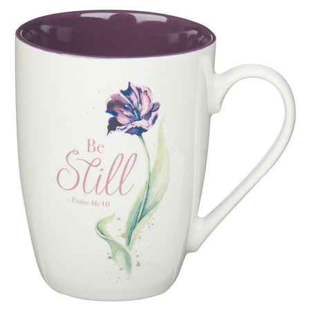 Be Still Purple Bloom Ceramic Coffee Mug – Psalm 46:10 by Christian Art Gifts