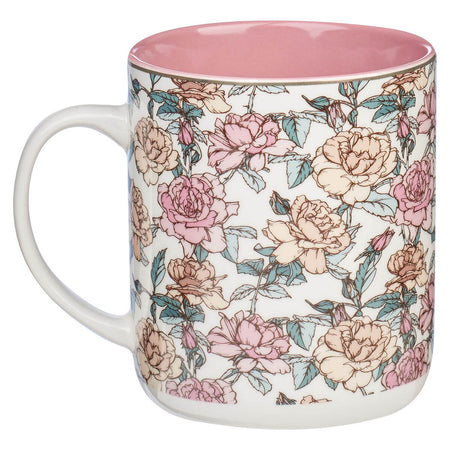 My Strength and My Song Pink Rose Ceramic Coffee Mug - Psalm 118:14 by Christian Art Gifts, product view 2