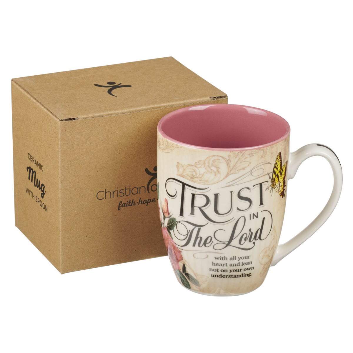 Trust In The Lord Blush Pink Floral Ceramic Mug - Proverbs 3:5 by Christian Art Gifts, product view 4