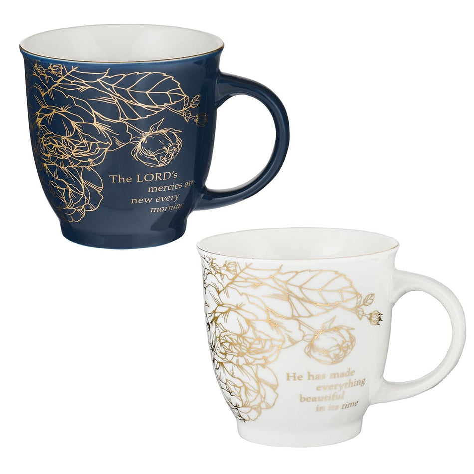 A Beautiful Morning Two Piece Ceramic Mug Set - Lamentations 3:23 & Ecclesiastes 3:1 by Christian Art Gifts