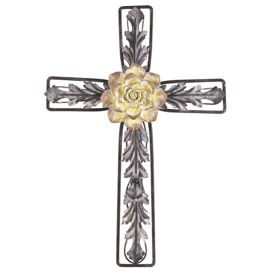 Whitewash Ornate Floral 18.5 inch Metal Hanging Wall Cross by Dicksons