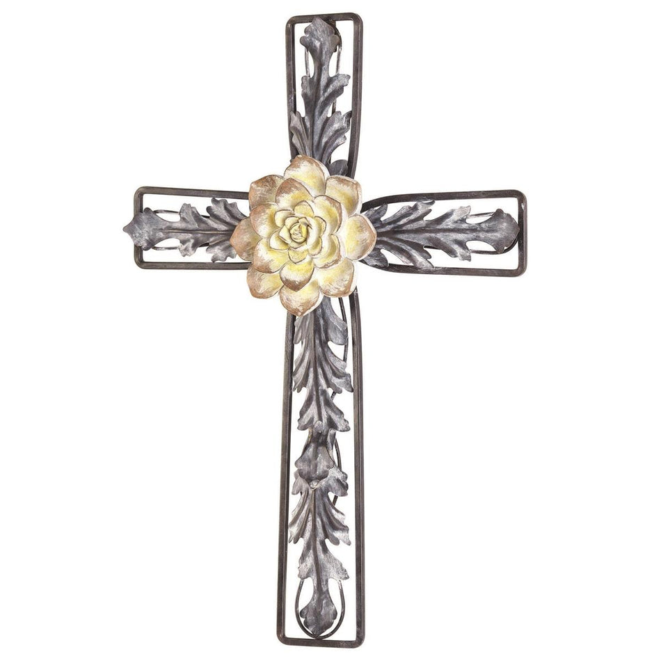 Whitewash Ornate Floral 18.5 inch Metal Hanging Wall Cross by Dicksons, product view 2