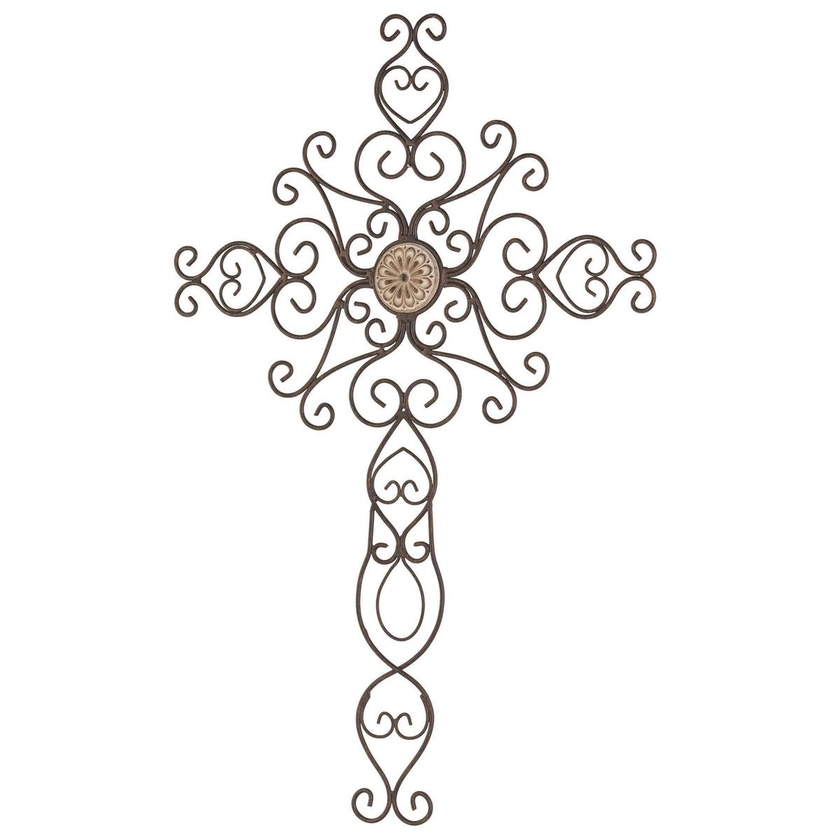 Swirl Medallion Patina Bronze 26 inch Metal Hanging Wall Cross by Dicksons, product view 2