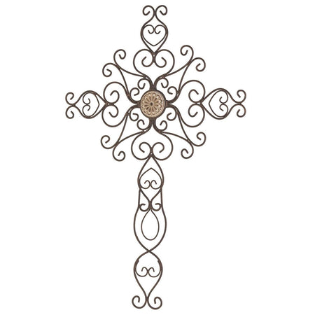 Swirl Medallion Patina Bronze 26 inch Metal Hanging Wall Cross by Dicksons, product view 2