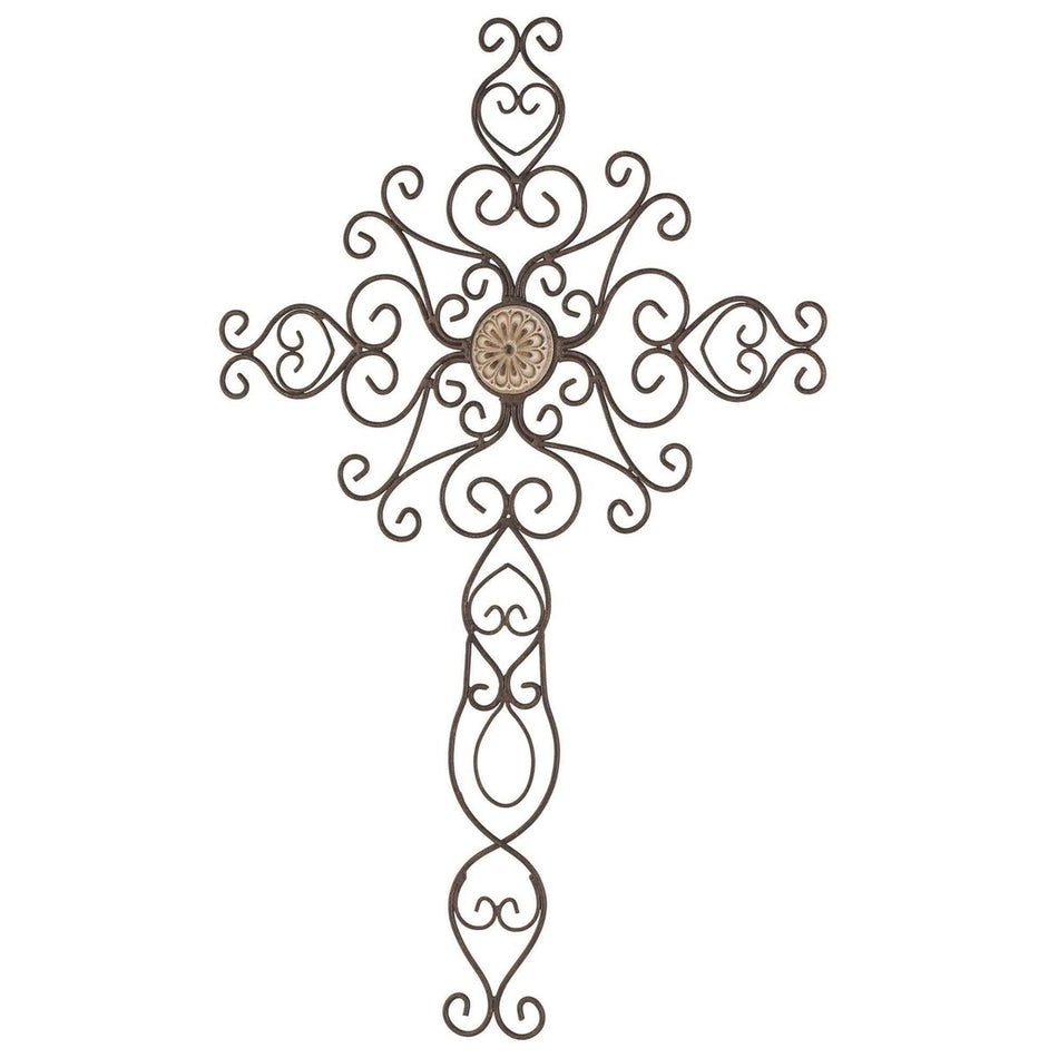 Swirl Medallion Patina Bronze 26 inch Metal Hanging Wall Cross by Dicksons, product view 2