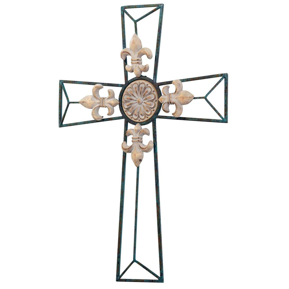 Fleur De Lis Green Metal Wall Cross 20"H by Dicksons, product view 2