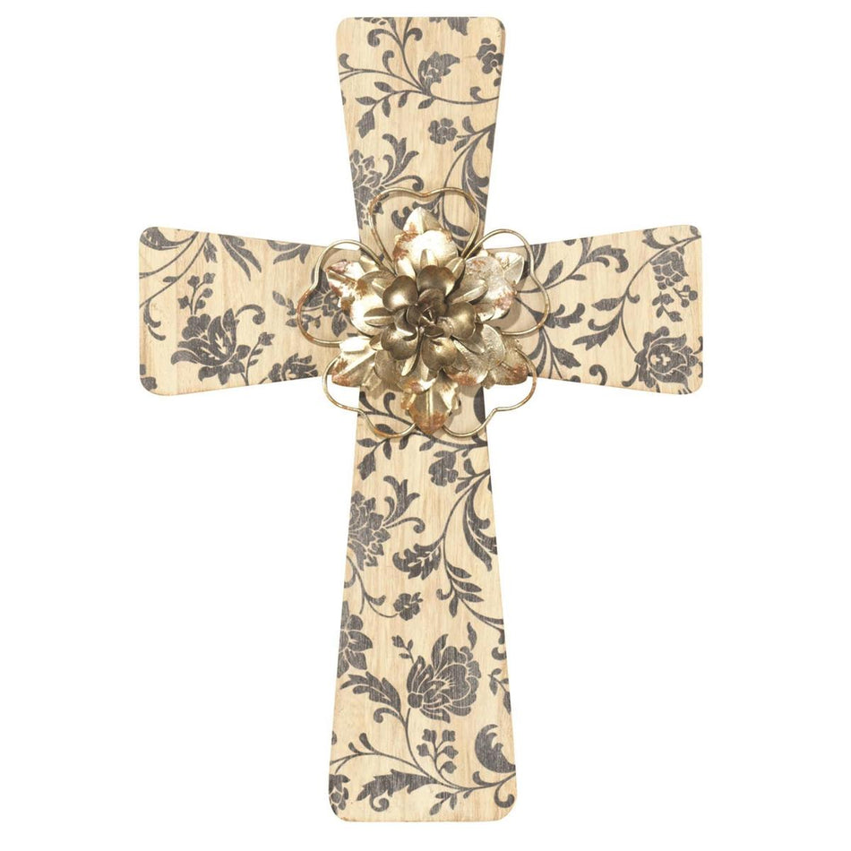 Metal Wall Cross With Wood Flower by Dicksons