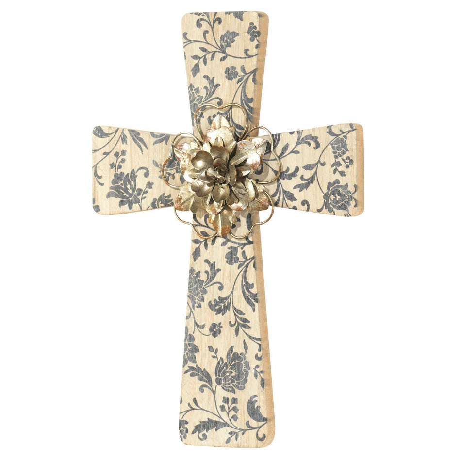 Metal Wall Cross With Wood Flower by Dicksons, product view 2